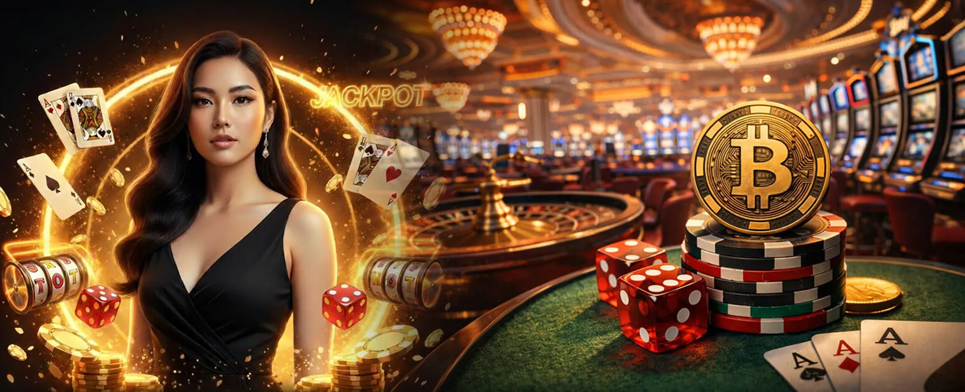 Luxurious 58jl online casino lobby with golden accents and vibrant games